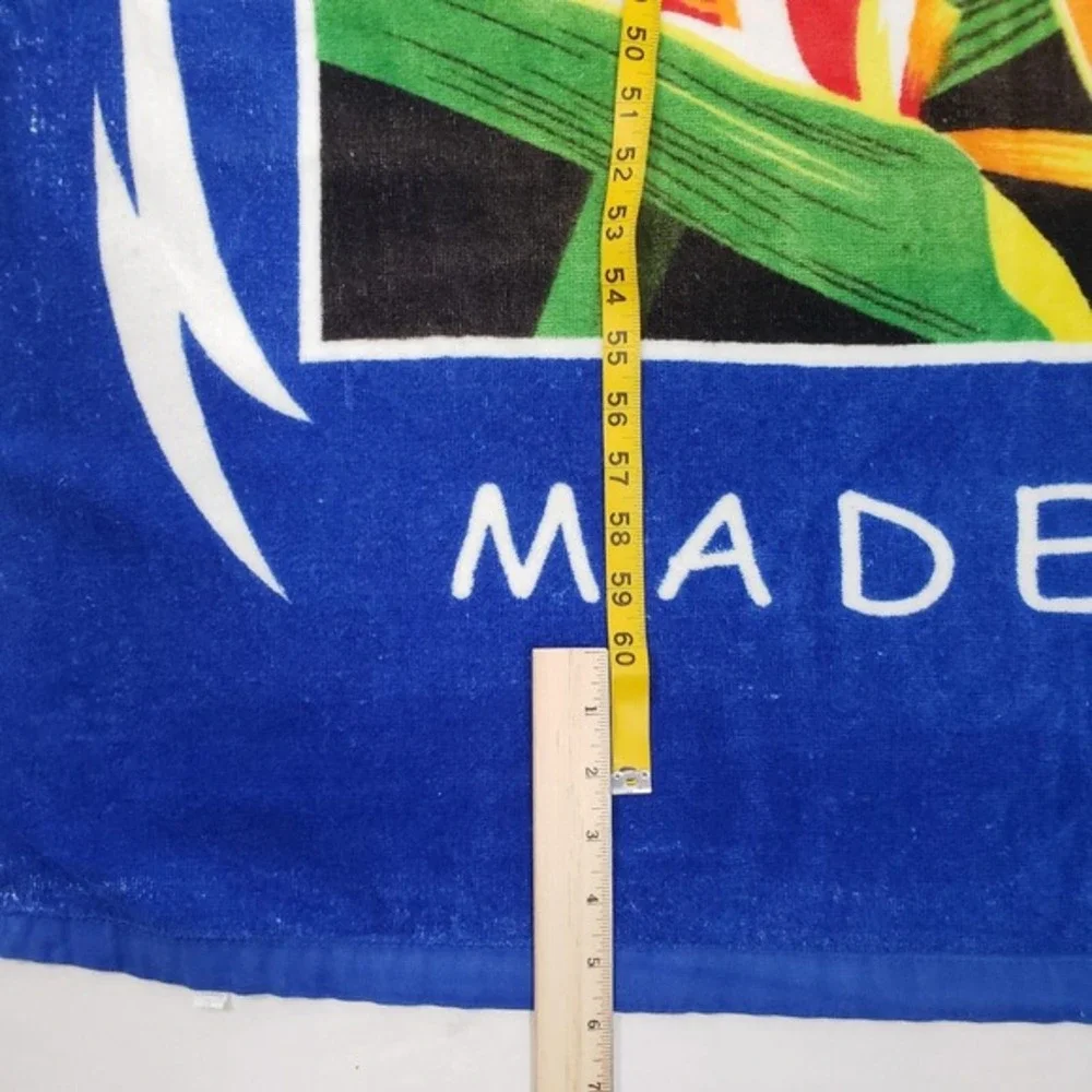 Vintage Madeira Beach Towel Bird of Paradise Tropical Tribal Floral Blue 90s Y2K